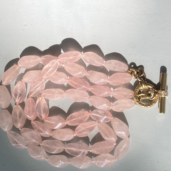 Designer SLANE ~ 18K Yellow Gold ~ Rose Quartz & Diamond Necklace Double Strand - Picture 7 of 16